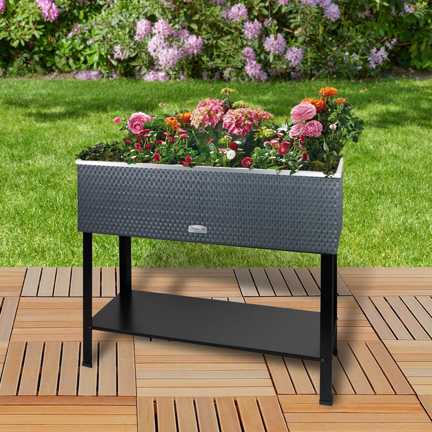 Wilk Hochbeet Kräuterbeet Grau in Rattan-Optik Maße (L x B x H): 95 x 40 x 85 cm