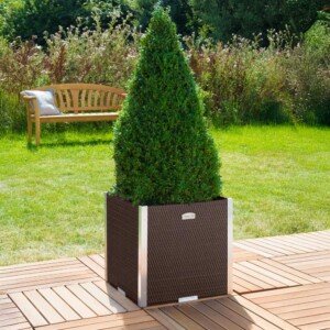 Braunes Pflanzgefäß in Rattan-Optik Pflanzgefäß in moderner Rattan-Optik 46 x 46 x 46 cm