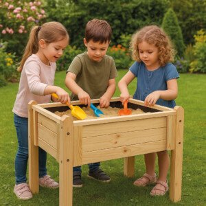 Kinderhochbeet Sophia als Stehsandkasten Offener Holz‑Sandkasten für Kinder mit Sitzbänken im Garten