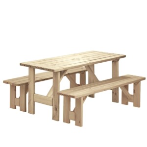 Naturbelassenes Kindertisch-Set aus massiver Kiefer mit zwei Bänken, FSC®-zertifiziert, Platz für bis zu 6 Kinder