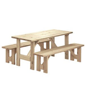Naturbelassenes Kindertisch-Set aus massiver Kiefer mit zwei Bänken, FSC®-zertifiziert, Platz für bis zu 6 Kinder
