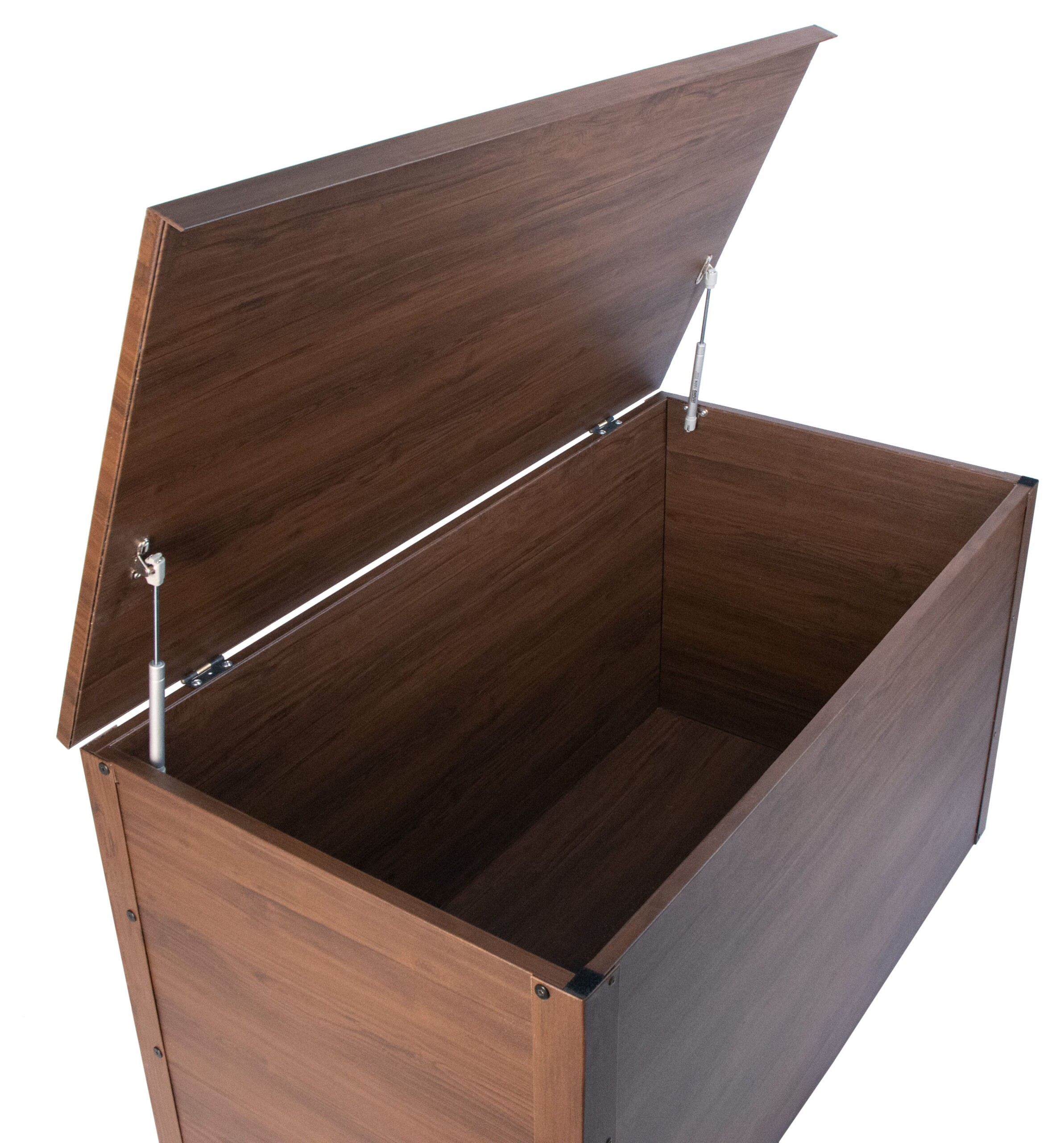 55046-Aufbewahrungsbox-Holzoptik-innen Aufbewahrungsbox Holzoptik offen auf weißem Hintergrund