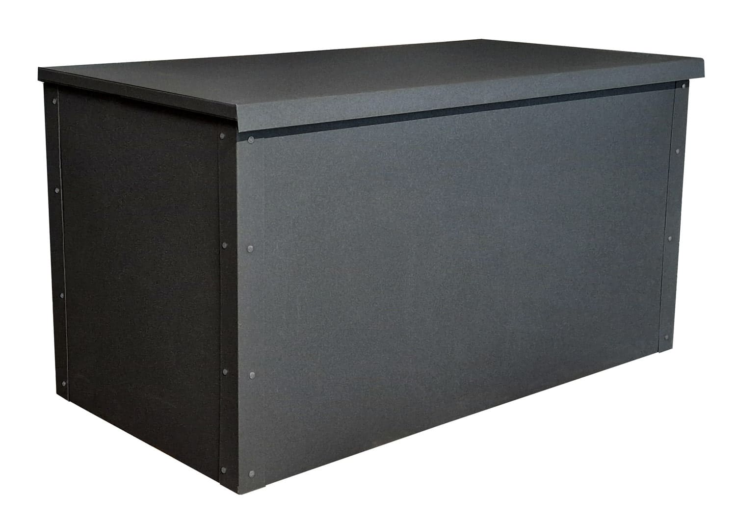 55056-Aufbewahrungsbox-anthrazit-geschlossen Anthrazitfarbene Aufbewahrungsbox für Garten bzw. Terrasse, geschlossen, auf gepflastertem Boden